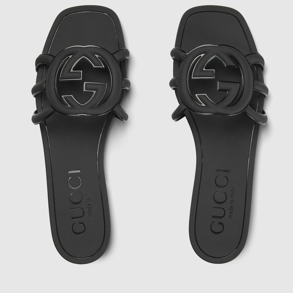 Gucci Shoes - Gucci Black Logo Slide Sandals